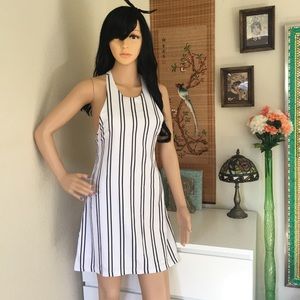 TOBI Black and White Striped Open Back Dress